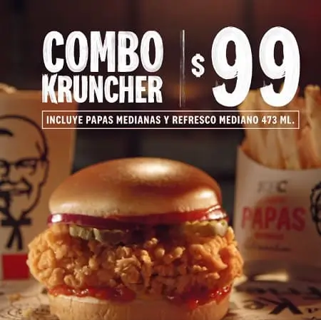 Combo Kruncher: hamburguesa, papas y refresco a $99 en KFC (tiempo limitado)