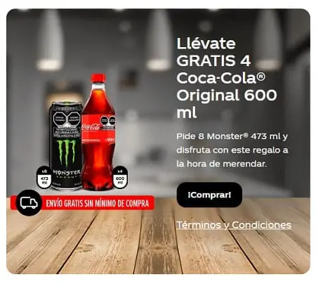 Combo Monster 8 pzas 473 ml te da Coca Cola Original 600 ml 4 pzas GRATIS