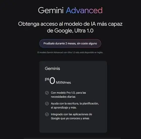 Prueba gratuita de 2 meses de Gemini Advanced