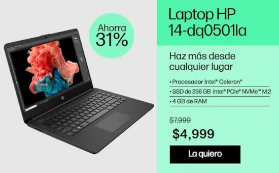 Laptop HP 14-dq0501la a $4,999 + 12 MSI + envío gratis