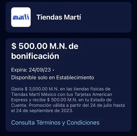 $500 de bonificación en compras desde $3,000 en Martí con American Express