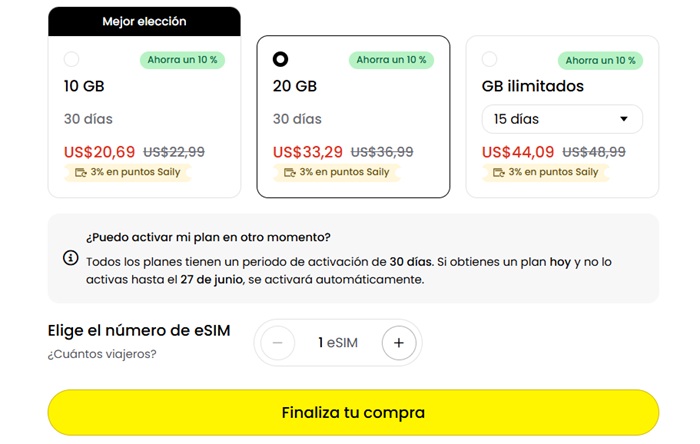 Paso 2: En Saily elige tu destino